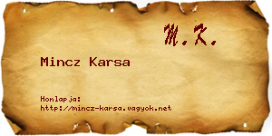 Mincz Karsa névjegykártya